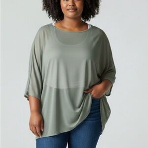 Wynne Layers Light Green Sheer Tunic Top Lagen Look Layering Ladies XL